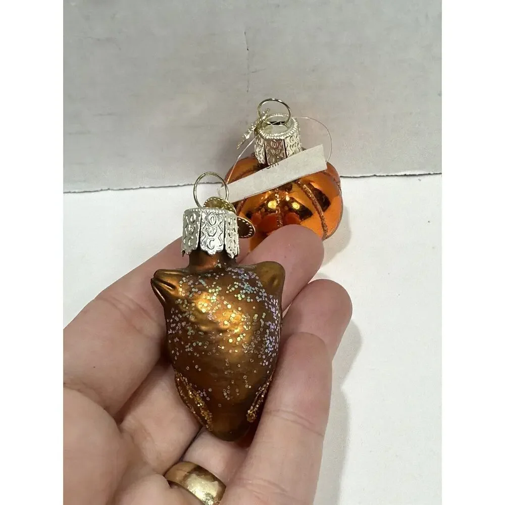 Old World‎ Christmas Glass Christmas Ornament OWC Small Pumpkin + Owl Both RARE